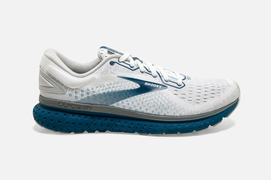 Brooks Glycerin 18 Road Running Shoes Mens White/Blue 941067-WUY